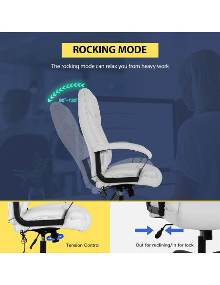Silla de Oficina Ergonómica BestOffice Ancha 500lbs Masaje Blanco