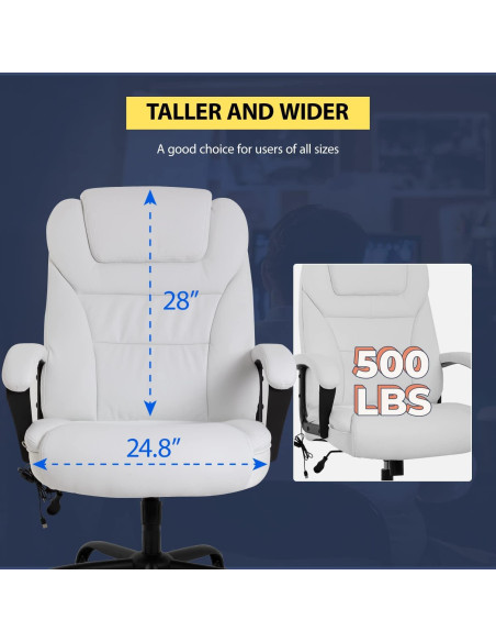 Silla de Oficina Ergonómica BestOffice Ancha 500lbs Masaje Blanco
