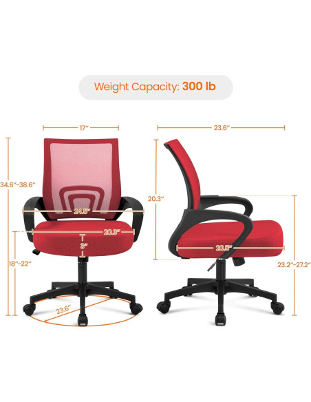 Silla de Oficina Ergonómica Yaheetech Roja con Soporte Lumbar