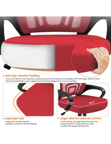 Silla de Oficina Ergonómica Yaheetech Roja con Soporte Lumbar