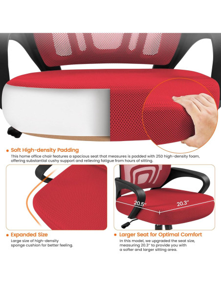 Silla de Oficina Ergonómica Yaheetech Roja con Soporte Lumbar