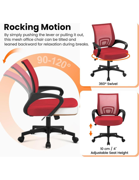 Silla de Oficina Ergonómica Yaheetech Roja con Soporte Lumbar