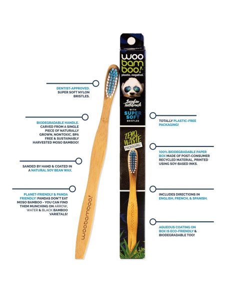 Cepillo de Dientes de Bambú Woobamboo - Adulto - Súper Suave - 4 Unidades