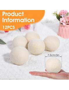 12 Bolas de Secadora de Lana Orgánica JOUTYFOR 7.5 cm 2