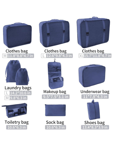 Set de 10 Cubos de Empaque SLMT para Maletas - Azul Marino