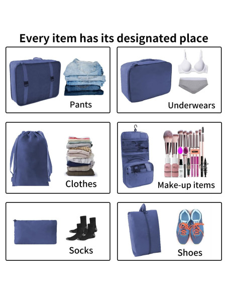 Set de 10 Cubos de Empaque SLMT para Maletas - Azul Marino