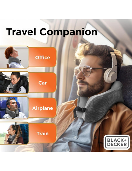 Almohada de Viaje BLACK+DECKER Espuma de Memoria 28x24cm