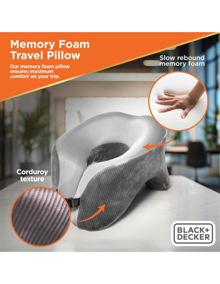 Almohada de Viaje BLACK+DECKER Espuma de Memoria 28x24cm