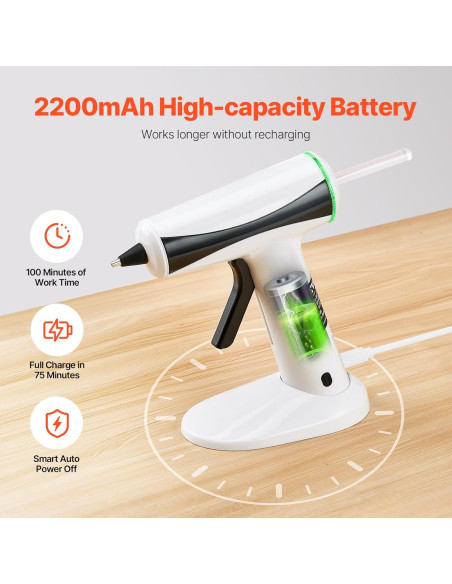 Pistola de Pegamento Caliente Inalámbrica VEVOR 2200mAh