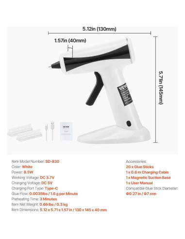Pistola de Pegamento Caliente Inalámbrica VEVOR 2200mAh