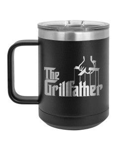 Taza de Café Aislada 15 oz The Grillfather Negra con Tapa