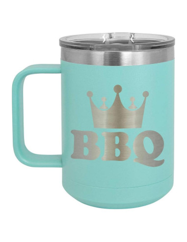 Taza de Café Aislada BBQ King 15 oz Teal con Tapa Deslizante