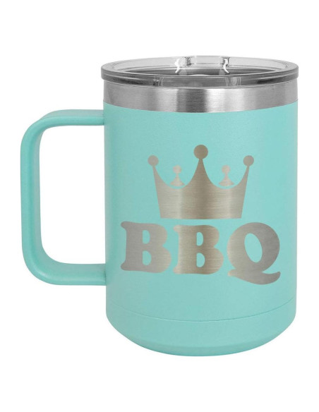 Taza de Café Aislada BBQ King 15 oz Teal con Tapa Deslizante