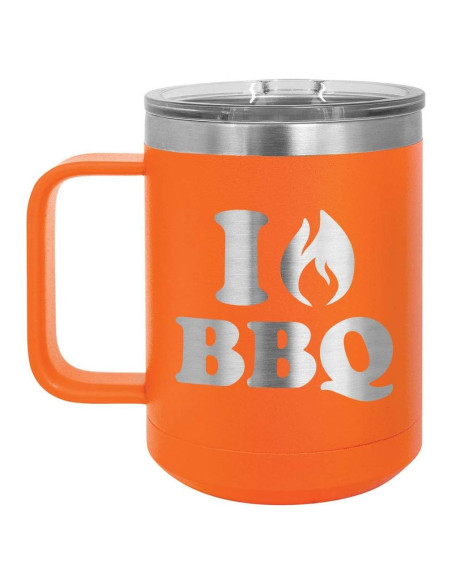 Taza de Café Aislada 15 oz BBQ Fans Naranja con Tapa