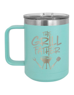 Taza de Café Aislada 15 oz The Grillfather B Teal con Tapa