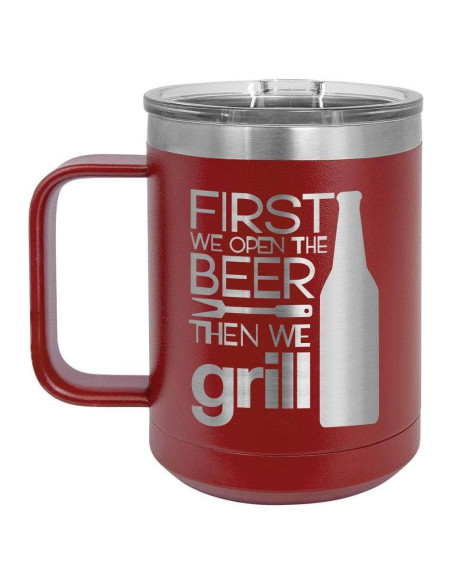 Taza de Café Aislada 15 oz Grill Things Maroon con Tapa