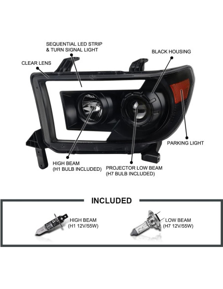Faros Proyector Negro Spec-D Tuning para Toyota Tundra/Sequoia