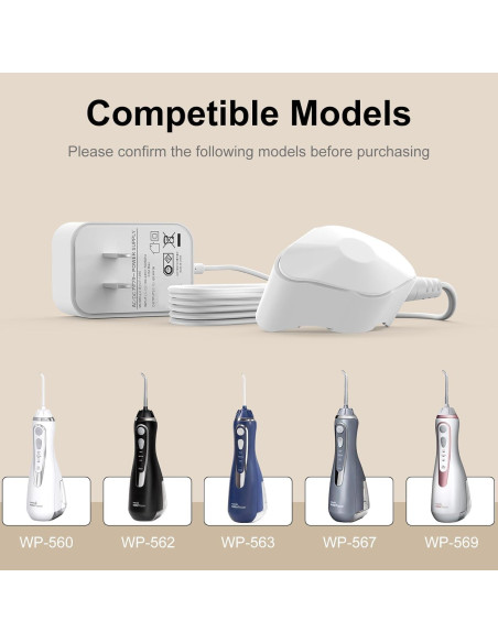 Cargador Magnético Waterpik WP-560 WP-562 WP-563 Negro 1.8m