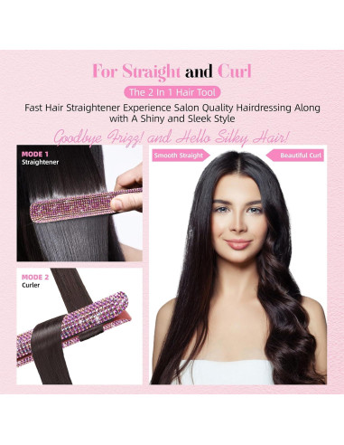 Plancha y Rizador DORISILK 2 en 1 Rosa con Rhinestones