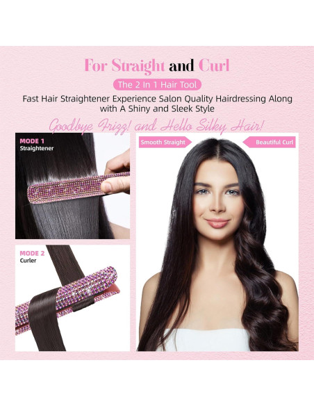 Plancha y Rizador DORISILK 2 en 1 Rosa con Rhinestones