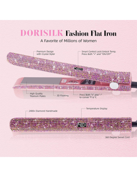Plancha y Rizador DORISILK 2 en 1 Rosa con Rhinestones