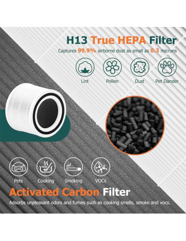 Paquete de 2 Filtros de Reemplazo H13 Genérico para Levoit Core 300