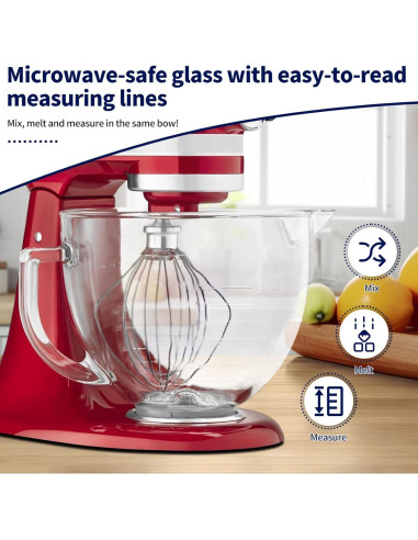 Tazón de Vidrio KitchenAid 5 Cuartos con Marcas de Medición