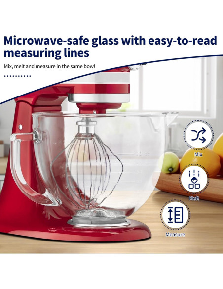 Tazón de Vidrio KitchenAid 5 Cuartos con Marcas de Medición