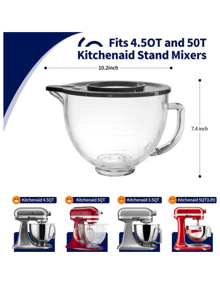 Tazón de Vidrio KitchenAid 5 Cuartos con Marcas de Medición