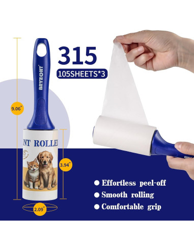 Rodillo Adhesivo Extra Pegajoso para Pelusa - 1 Mango + 315 Hojas