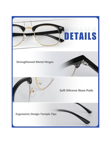 Gafas de Luz Azul ROWCHIC Ojo de Gato UV400 Negro Dorado