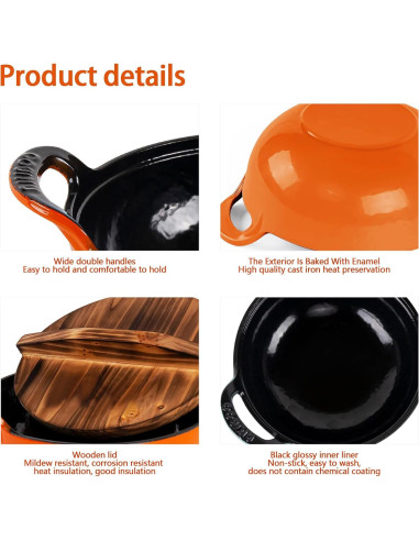 Olla Holandesa de Hierro Fundido Enameled AILIBOO 2L Naranja