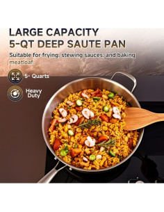 Sartén de Acero Inoxidable 5QT LOLYKITCH con Tapa y Mango Desmontable 2