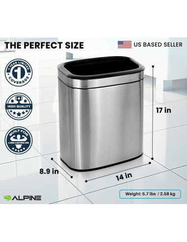 Basurero Abierto de Acero Inoxidable Alpine 20L - Diseño Moderno