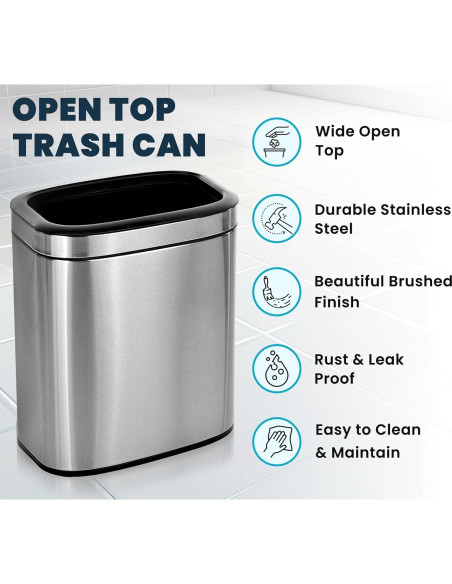 Basurero Abierto de Acero Inoxidable Alpine 20L - Diseño Moderno