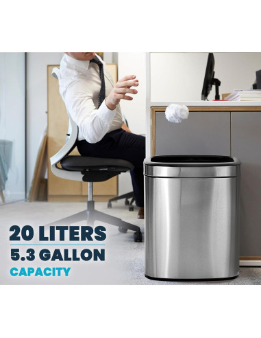Basurero Abierto de Acero Inoxidable Alpine 20L - Diseño Moderno