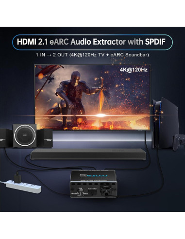 Extractor de Audio HDMI 2.1 EZCOOTECH 4K@120Hz eARC SPDIF
