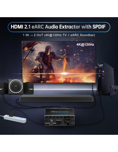 Extractor de Audio HDMI 2.1 EZCOOTECH 4K@120Hz eARC SPDIF