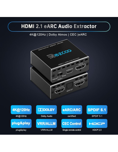 Extractor de Audio HDMI 2.1 EZCOOTECH 4K@120Hz eARC SPDIF