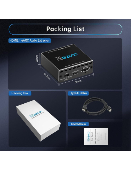 Extractor de Audio HDMI 2.1 EZCOOTECH 4K@120Hz eARC SPDIF