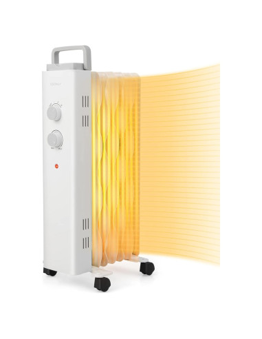 Calefactor de Aceite COSTWAY 1500W Blanco, 3 Niveles Calor