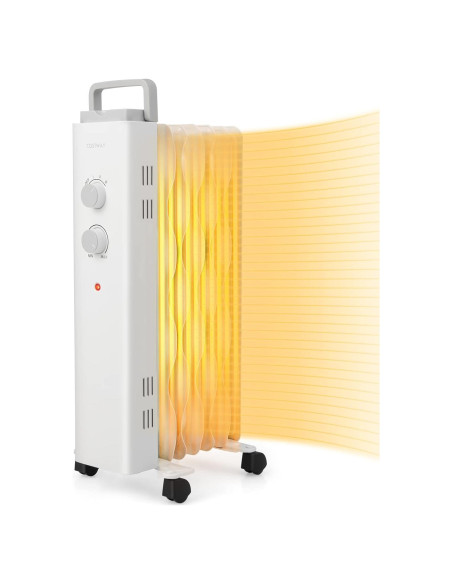 Calefactor de Aceite COSTWAY 1500W Blanco, 3 Niveles Calor