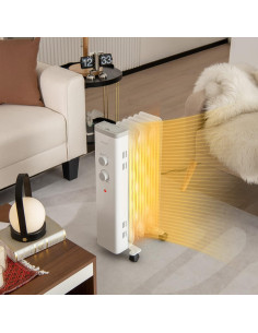 Calefactor de Aceite COSTWAY 1500W Blanco, 3 Niveles Calor 2