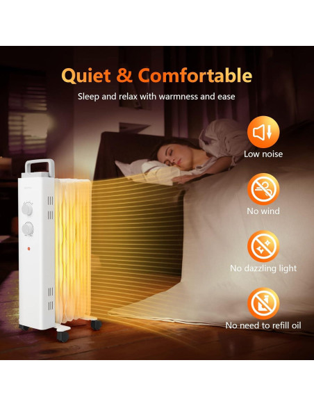 Calefactor de Aceite COSTWAY 1500W Blanco, 3 Niveles Calor