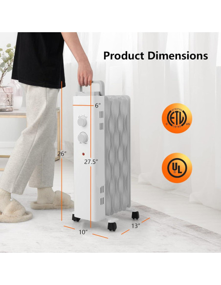 Calefactor de Aceite COSTWAY 1500W Blanco, 3 Niveles Calor