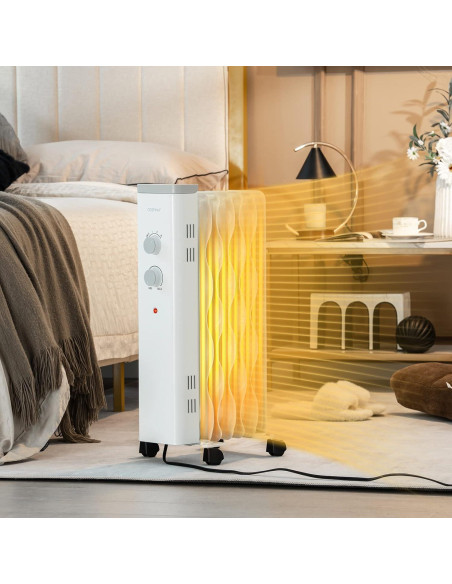 Calefactor de Aceite COSTWAY 1500W Blanco, 3 Niveles Calor