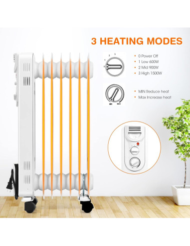Calentador de Aceite Eléctrico COSTWAY 1500W Portátil con Termostato