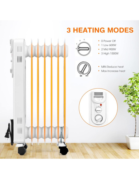 Calentador de Aceite Eléctrico COSTWAY 1500W Portátil con Termostato
