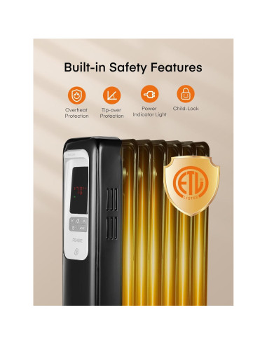 Calefactor de Radiador Eléctrico FOHERE 1500W con Termostato