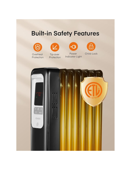 Calefactor de Radiador Eléctrico FOHERE 1500W con Termostato